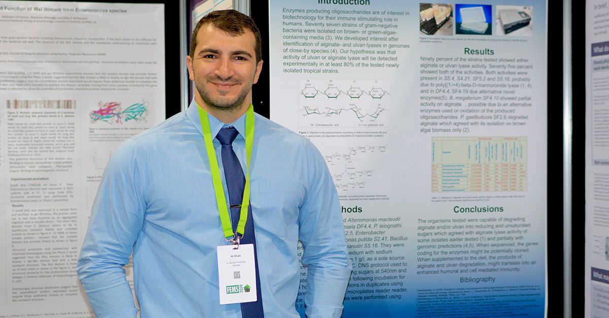 SGU medical student Ali Khalil presenting microbiology research at FEMS2019 conference. News