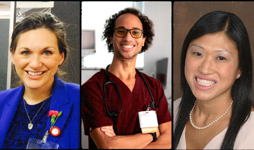 Triple collage featuring professional headshots of three diverse individuals