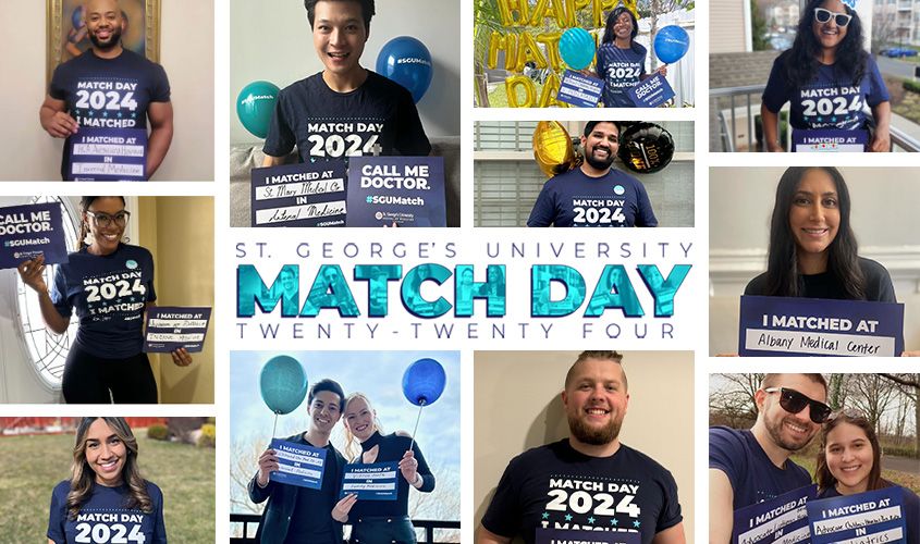Collage of St. George's University medical students celebrating their Match Day 2024 residency placements News