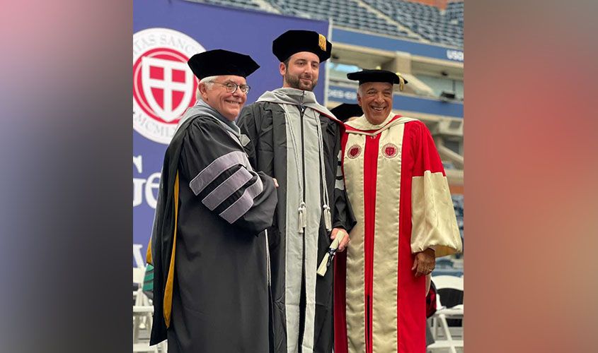 SGU School of Veterinary Medicine (SVM) commencement ceremony with graduates celebrating their DVM degrees.